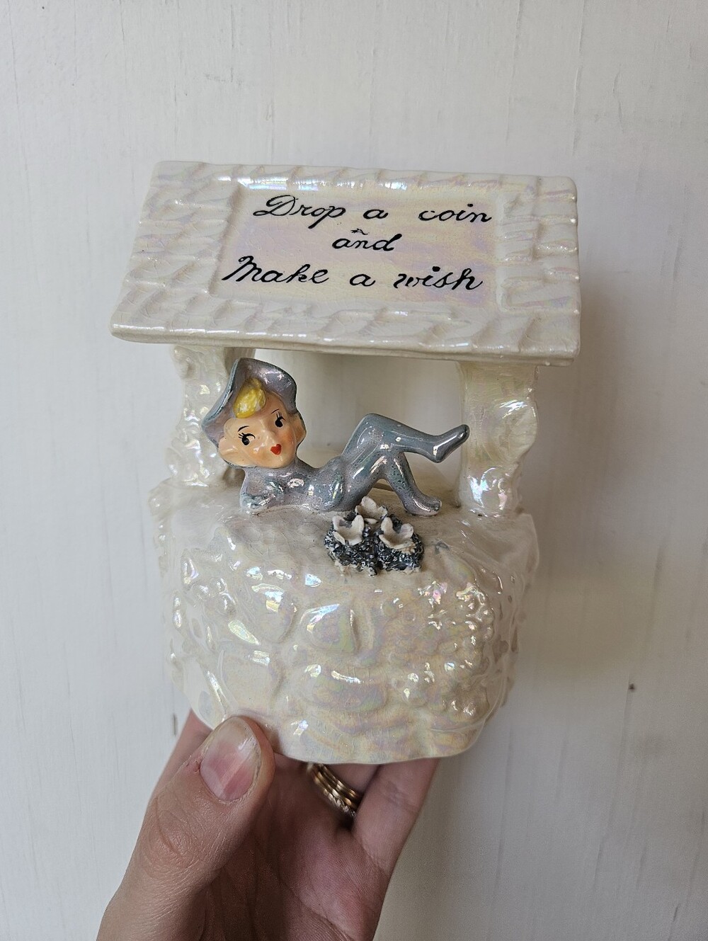 Vintage Iridescent Pixie Wishing Well Money Bank